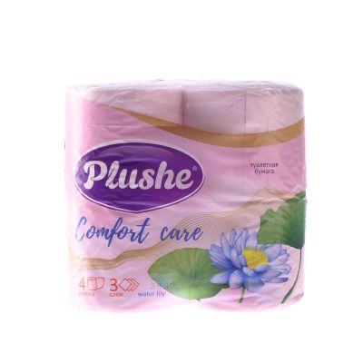 Бумага туалетная Plushe «Comfort care» water lily, розовый, аромат.,4 рул., 3 слоя