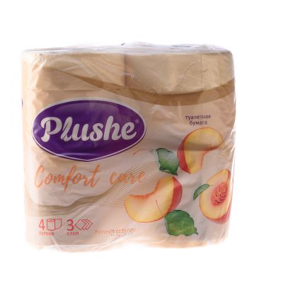 Бумага туалетная Plushe «Comfort care» Honey Nectarine, персик, аромат., 4 рул., 3 слоя